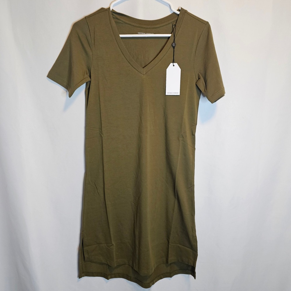Universal Standard Military Olive Green Tesino‎ Dress, V-Neck, 4XS=XS, New